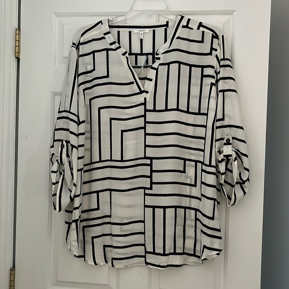 Maurice’s Atwood 3/4 Sleeve Blouse White with Black 4X NWT